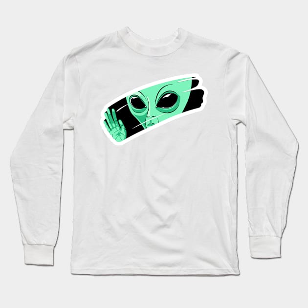 Green alien behind the glass Long Sleeve T-Shirt by kyokyyosei